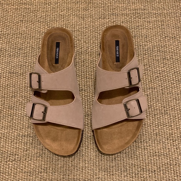 Forever 21 Shoes - Buckle Platform Cork Sole Slide Sandals Nude Beige